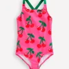 Cross-Back Printed Swimsuit-Sorbet Pink Cherries-Boden New