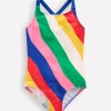 Cross-Back Printed Swimsuit-Multi Rainbow Swirl-Boden Sale