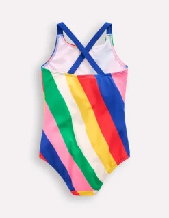 Cross-Back Printed Swimsuit-Multi Rainbow Swirl-Boden Sale