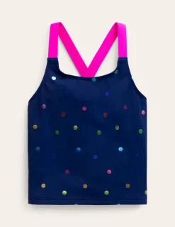 Cross-Back Tankini Top-Navy Rainbow Confetti Spot-Boden Sale