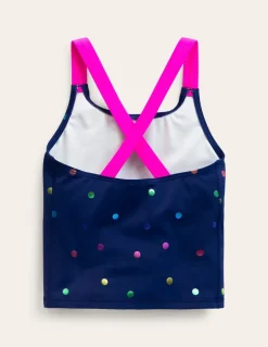 Cross-Back Tankini Top-Navy Rainbow Confetti Spot-Boden Sale