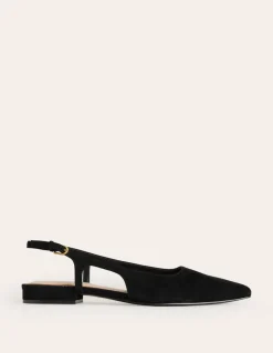 Cut Out Sling Back Flats-Black suede-Boden Store