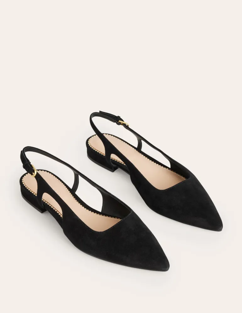 Cut Out Sling Back Flats-Black suede-Boden Store