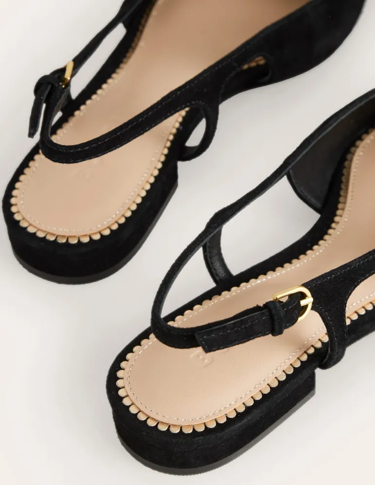 Cut Out Sling Back Flats-Black suede-Boden Store