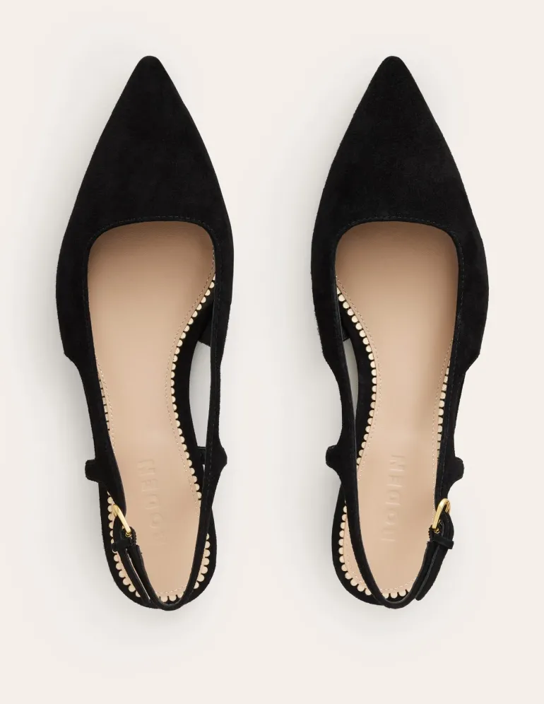 Cut Out Sling Back Flats-Black suede-Boden Store