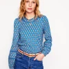 Daisy Long Sleeve Top-Gallery Blue, Camellia Stamp-Boden Flash Sale