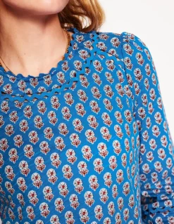Daisy Long Sleeve Top-Gallery Blue, Camellia Stamp-Boden Flash Sale
