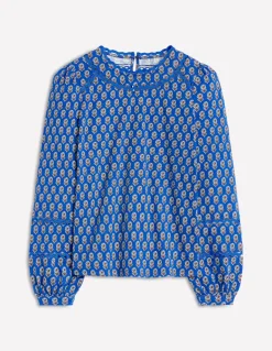 Daisy Long Sleeve Top-Gallery Blue, Camellia Stamp-Boden Flash Sale