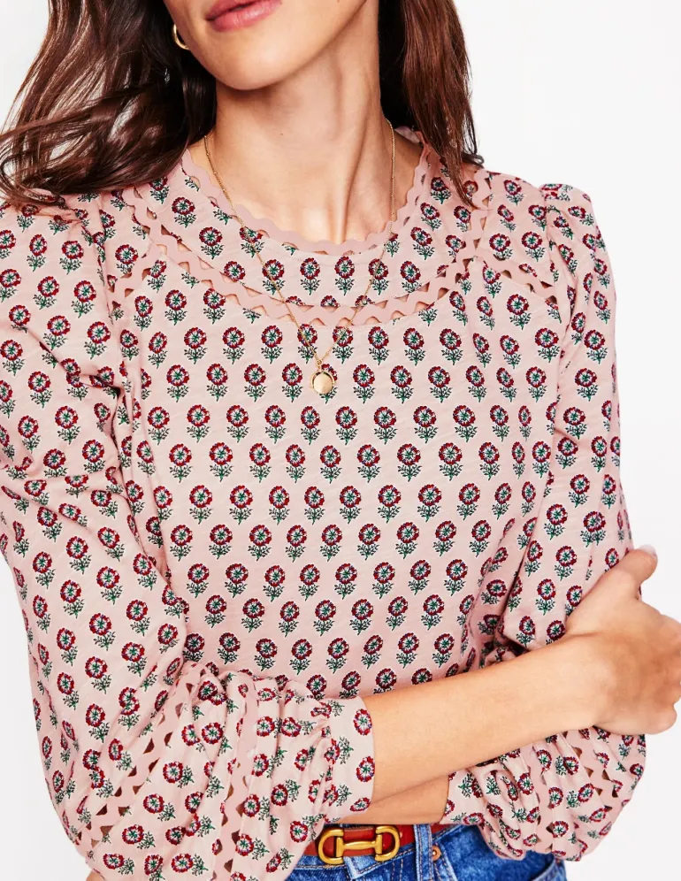 Daisy Long Sleeve Top-Milkshake, Camellia Stamp-Boden Cheap