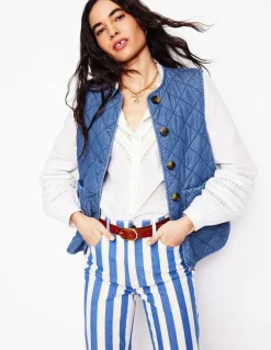 Denim Quilted Gilet-Mid Wash-Boden Hot