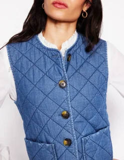 Denim Quilted Gilet-Mid Wash-Boden Hot