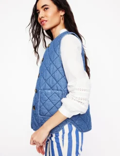 Denim Quilted Gilet-Mid Wash-Boden Hot