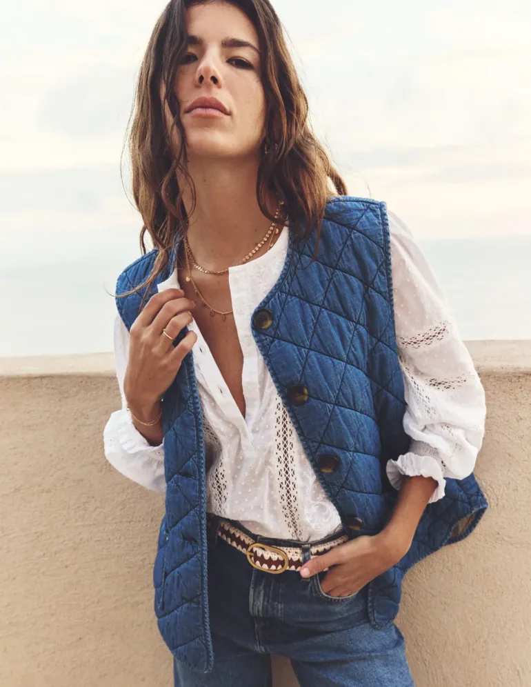 Denim Quilted Gilet-Mid Wash-Boden Hot