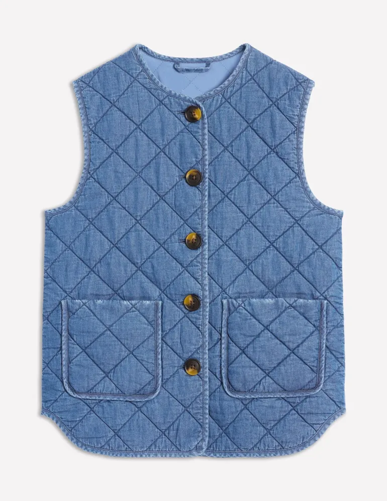Denim Quilted Gilet-Mid Wash-Boden Hot