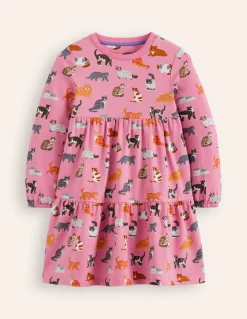 Dixie Tiered Sweatshirt Dress-Formica Pink Cats-Boden Fashion