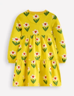 Dixie Tiered Sweatshirt Dress-Tropical Yellow Daffodil-Boden Best