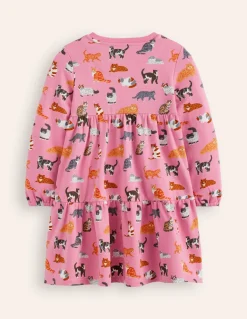 Dixie Tiered Sweatshirt Dress-Formica Pink Cats-Boden Fashion