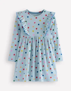 Doris Ruffle Rib Jersey Dress-Vintage Blue Confetti Heart-Boden Hot
