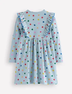 Doris Ruffle Rib Jersey Dress-Vintage Blue Confetti Heart-Boden Hot