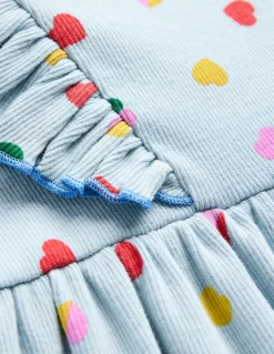 Doris Ruffle Rib Jersey Dress-Vintage Blue Confetti Heart-Boden Hot