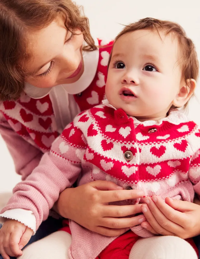 Edie Fair Isle Cardigan-Almond Pink Hearts-Boden Clearance