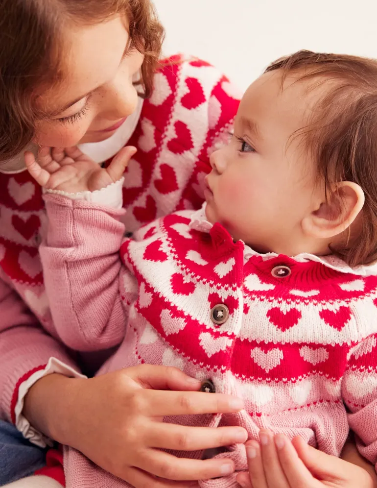 Edie Fair Isle Cardigan-Almond Pink Hearts-Boden Clearance