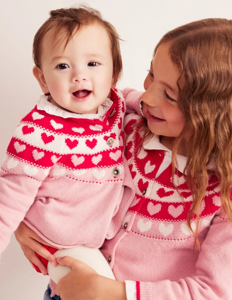 Edie Fair Isle Cardigan-Almond Pink Hearts-Boden Clearance