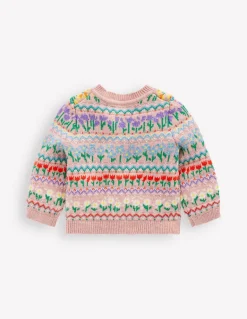 Edie Fair Isle Cardigan-Bubblegum Pink Flowers-Boden Best Sale