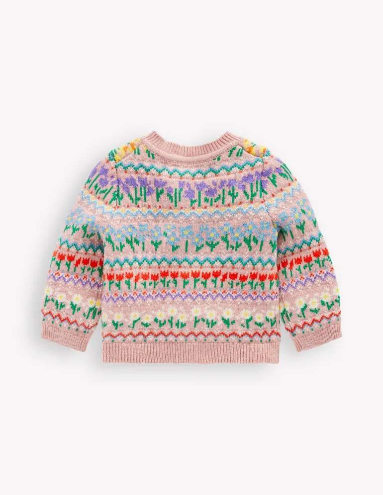 Edie Fair Isle Cardigan-Bubblegum Pink Flowers-Boden Best Sale