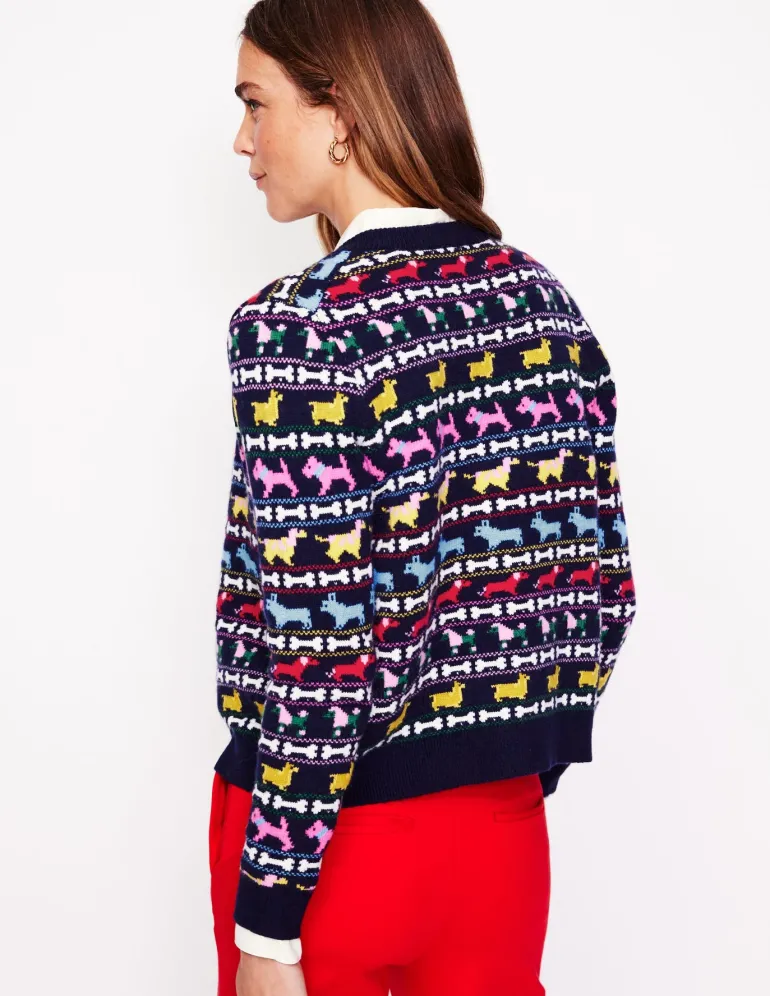 Edie Fair Isle Cardigan-Navy, Dogs-Boden Discount