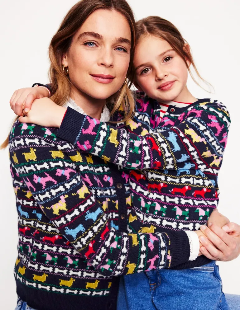 Edie Fair Isle Cardigan-Navy, Dogs-Boden Discount