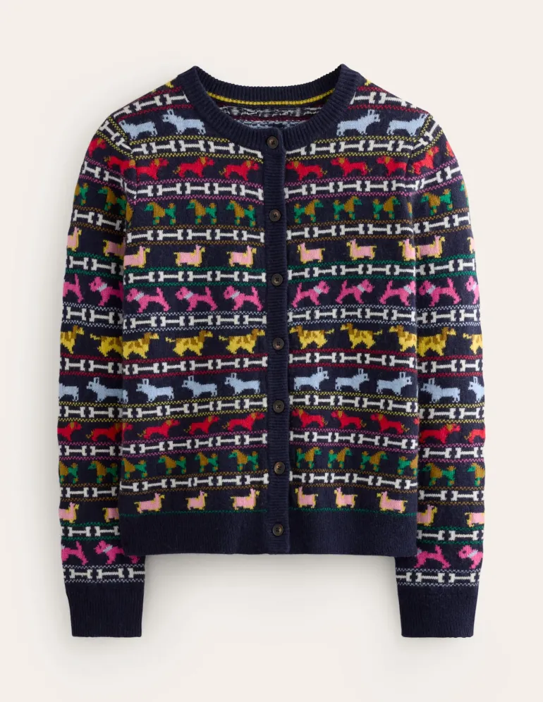 Edie Fair Isle Cardigan-Navy, Dogs-Boden Discount