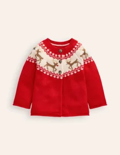 Edie Fair Isle Cardigan-Poppy red Reindeer-Boden Clearance