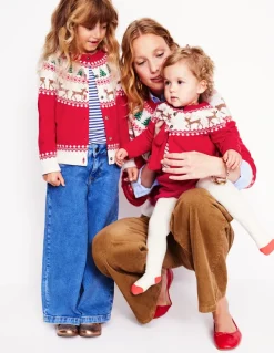 Edie Fair Isle Cardigan-Poppy red Reindeer-Boden Clearance