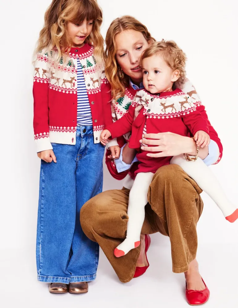 Edie Fair Isle Cardigan-Poppy red Reindeer-Boden Clearance