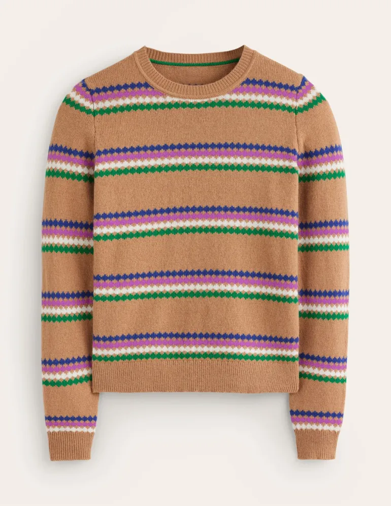 Edie Fair Isle Sweater-Camel Diamond-Boden Outlet