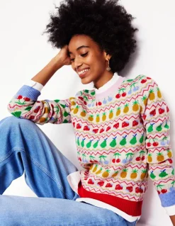 Edie Fair Isle Sweater-Ecru Marl, Fruit-Boden Cheap