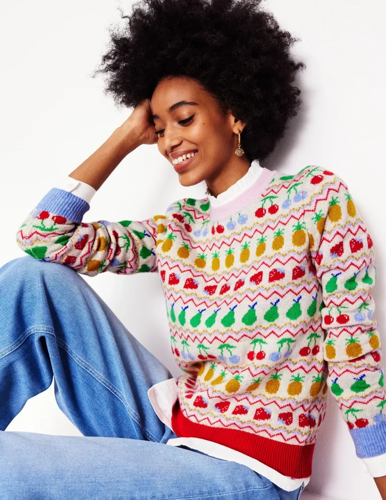 Edie Fair Isle Sweater-Ecru Marl, Fruit-Boden Cheap