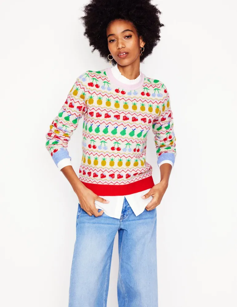 Edie Fair Isle Sweater-Ecru Marl, Fruit-Boden Cheap