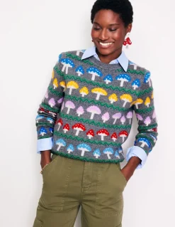 Edie Fair Isle Sweater-Grey Mushroom-Boden Outlet