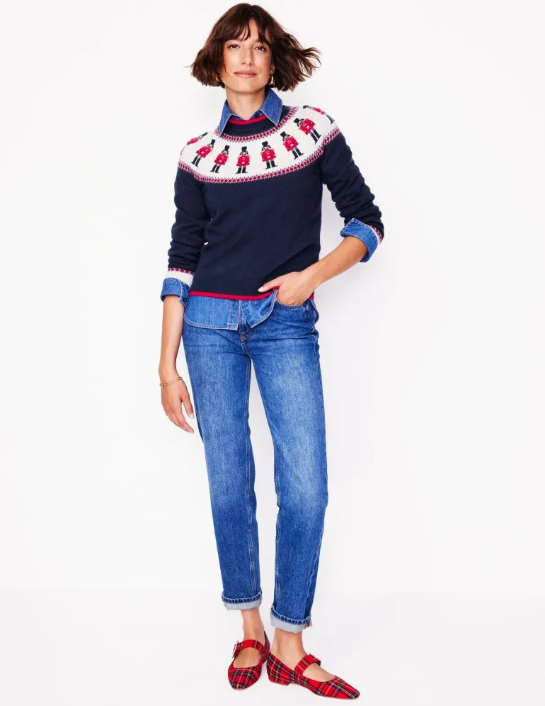Edie Fair Isle Sweater-Navy, Soldiers-Boden Sale