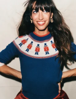 Edie Fair Isle Sweater-Navy, Soldiers-Boden Sale