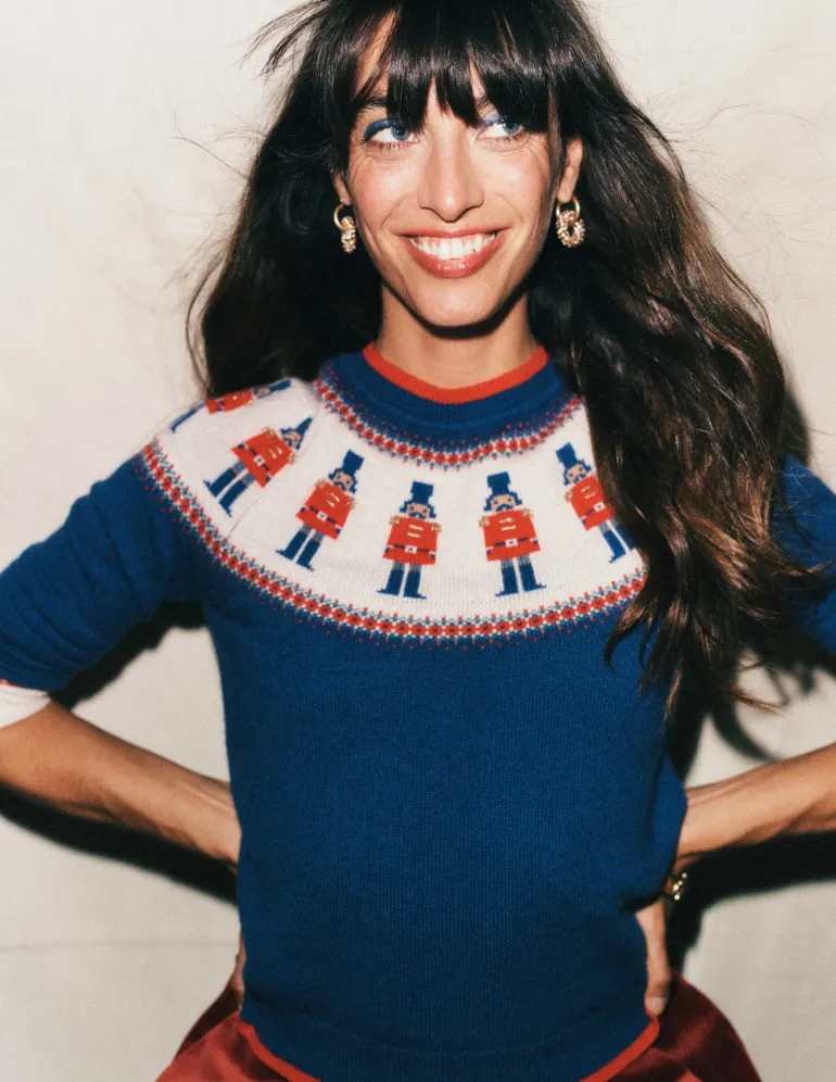 Edie Fair Isle Sweater-Navy, Soldiers-Boden Sale