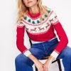 Edie Fair Isle Sweater-Red, Reindeers-Boden Cheap