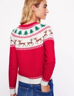 Edie Fair Isle Sweater-Red, Reindeers-Boden Cheap