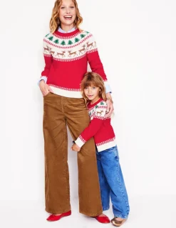 Edie Fair Isle Sweater-Red, Reindeers-Boden Cheap
