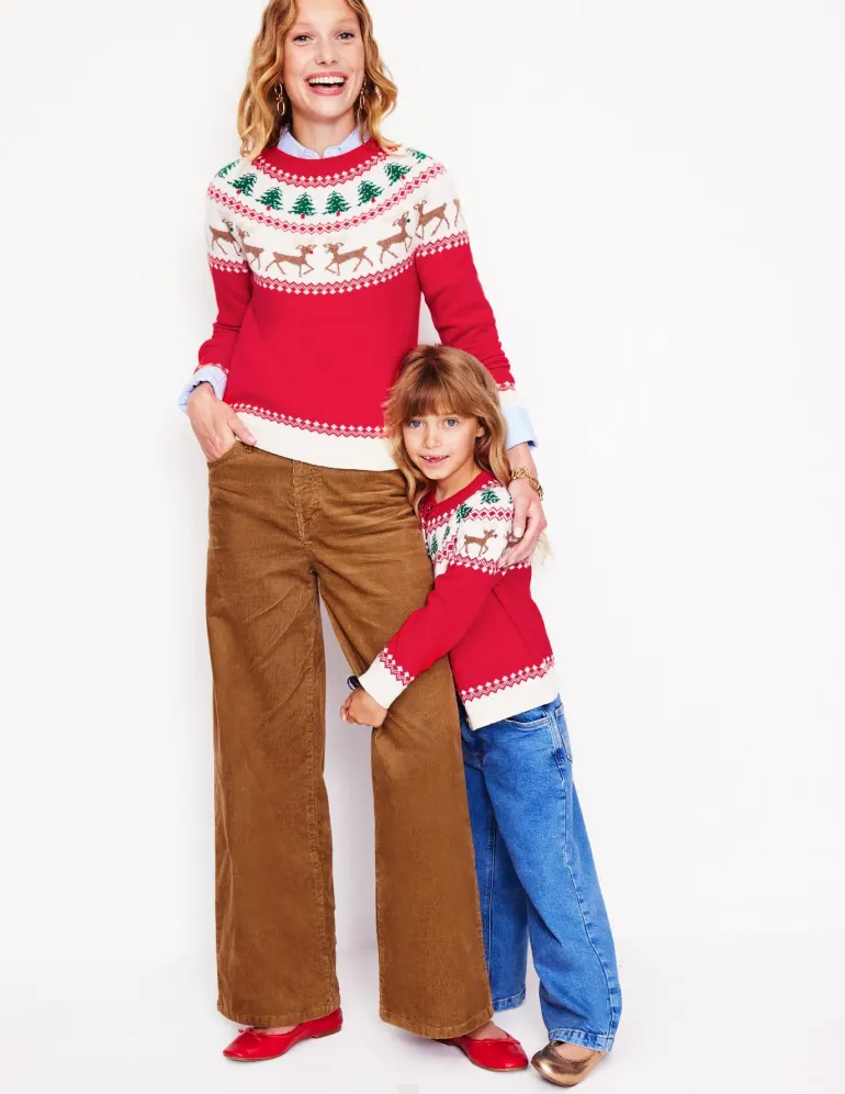 Edie Fair Isle Sweater-Red, Reindeers-Boden Cheap