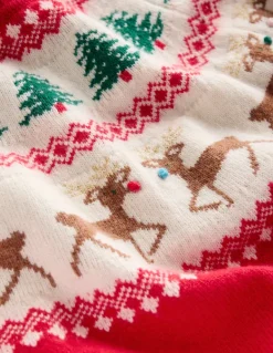 Edie Fair Isle Sweater-Red, Reindeers-Boden Cheap