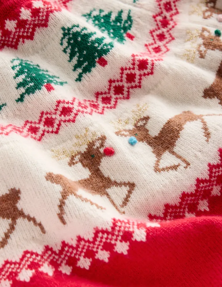 Edie Fair Isle Sweater-Red, Reindeers-Boden Cheap