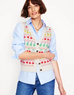 Edie Fair Isle Waistcoat-Ecru Marl, Fruit-Boden Fashion